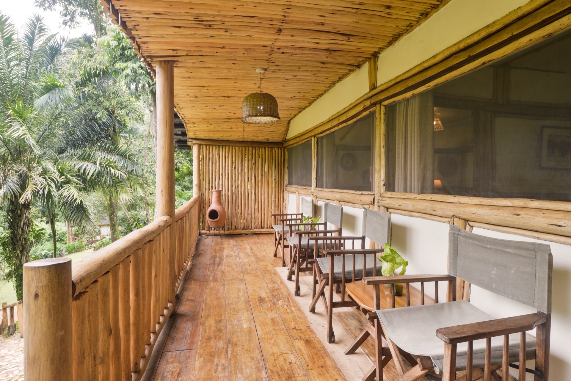 Forest-facing veranda at Buhoma Lodge, Bwindi Impenetrable Forest