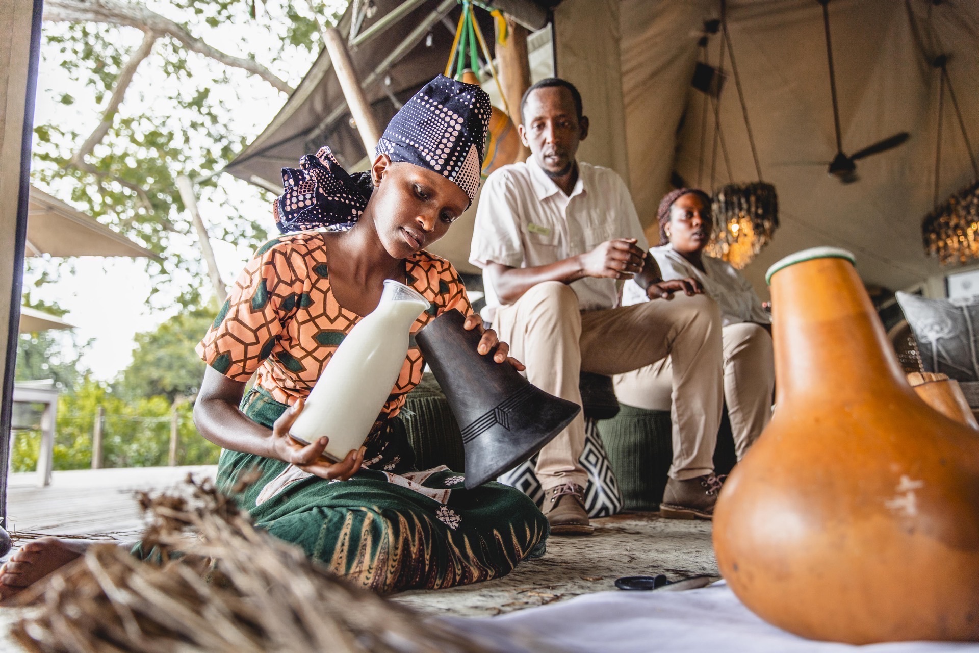 Community members sharing a cultural demonstration near Akagera National Park, Rwanda