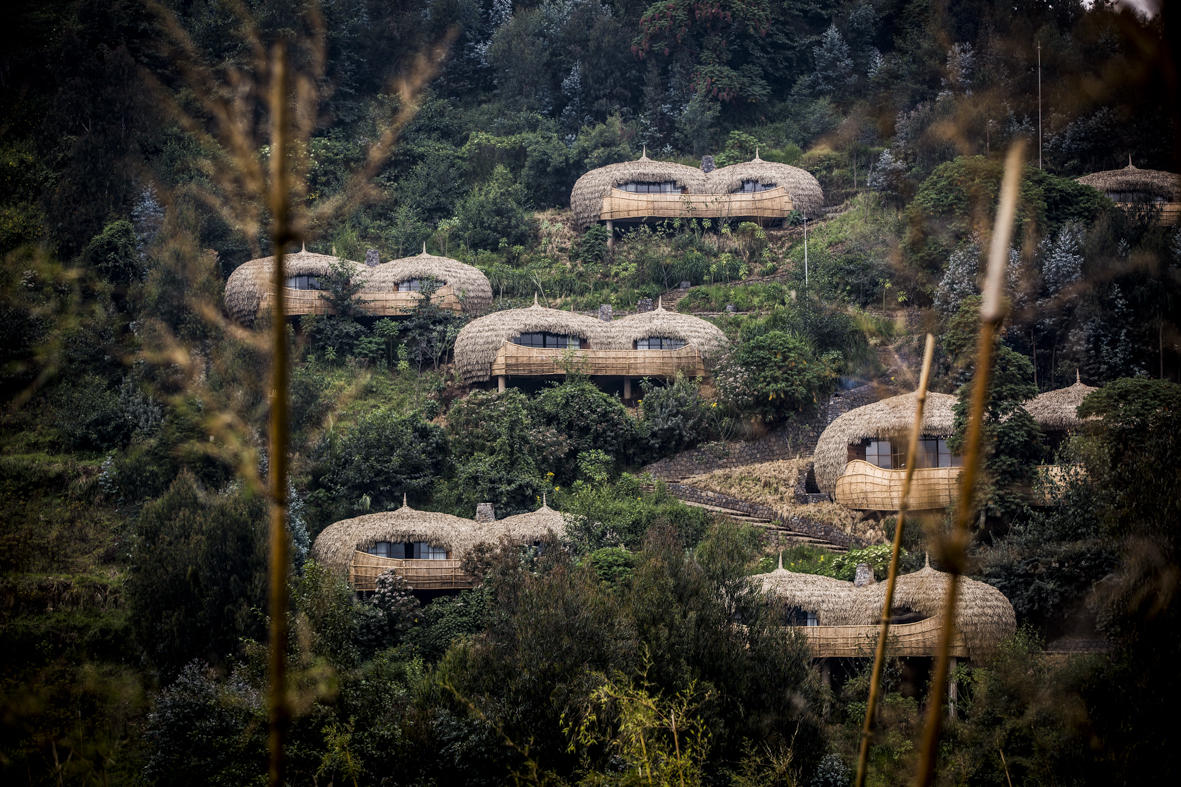 Bisate Lodge's nest-like villas on the slopes of Volcanoes National Park, Rwanda